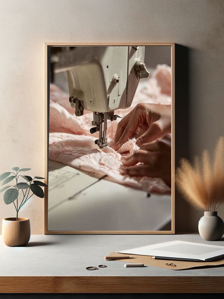 Sewing Machine Hands Photography Poster. — room view 2