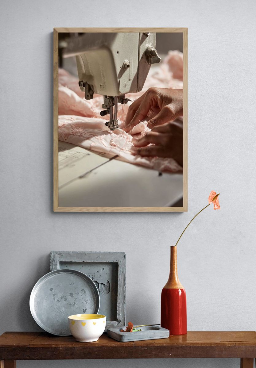 Sewing Machine Hands Photography Poster. — room view 3