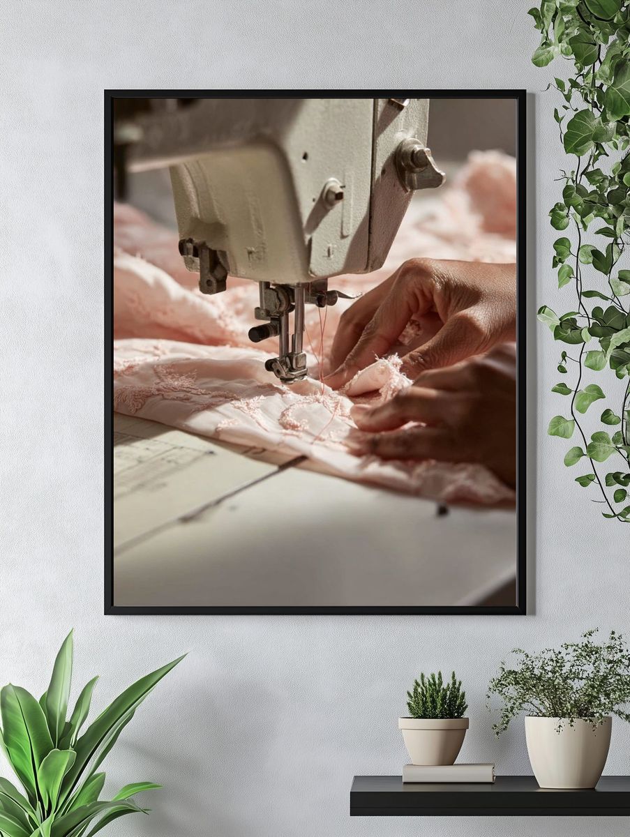 Sewing Machine Hands Photography Poster. — room view 4