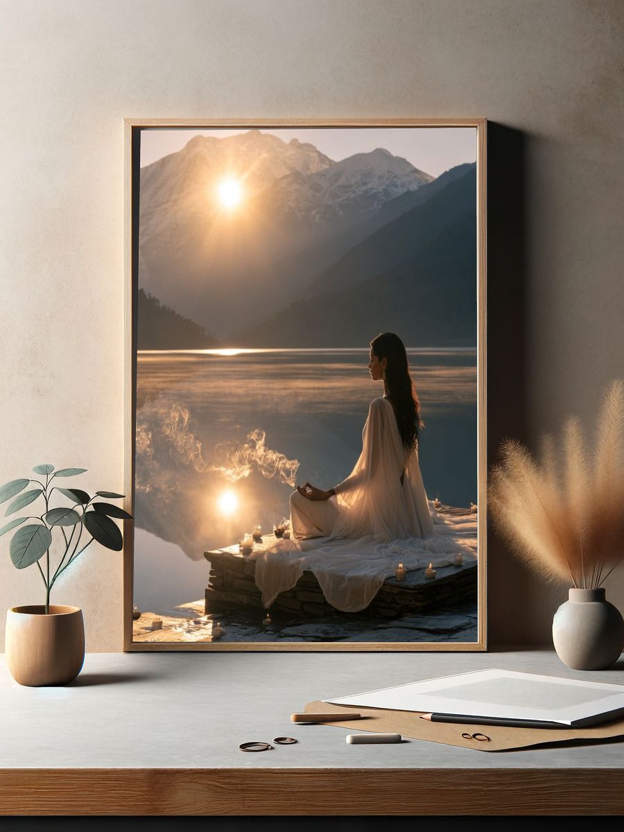 Meditative Lake Sunrise Photography Poster. — room view 2