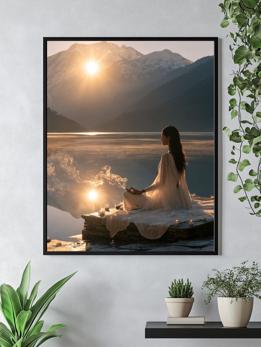 Meditative Lake Sunrise Photography Poster. — room view 4
