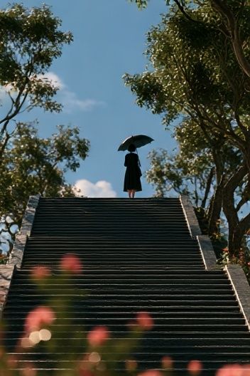 Umbrella Stairway Silhouette Photography Poster. poster — photography art