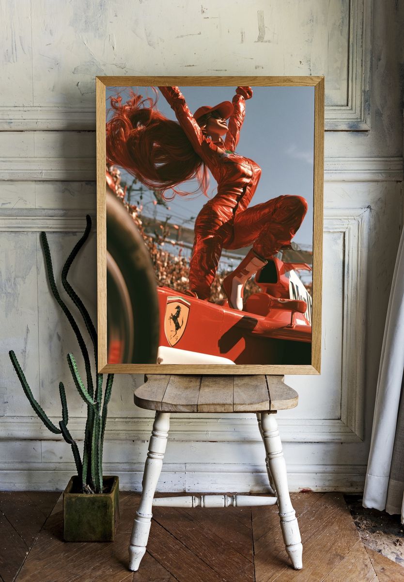 Ferrari Victory Pose Photography Poster. — room view 1