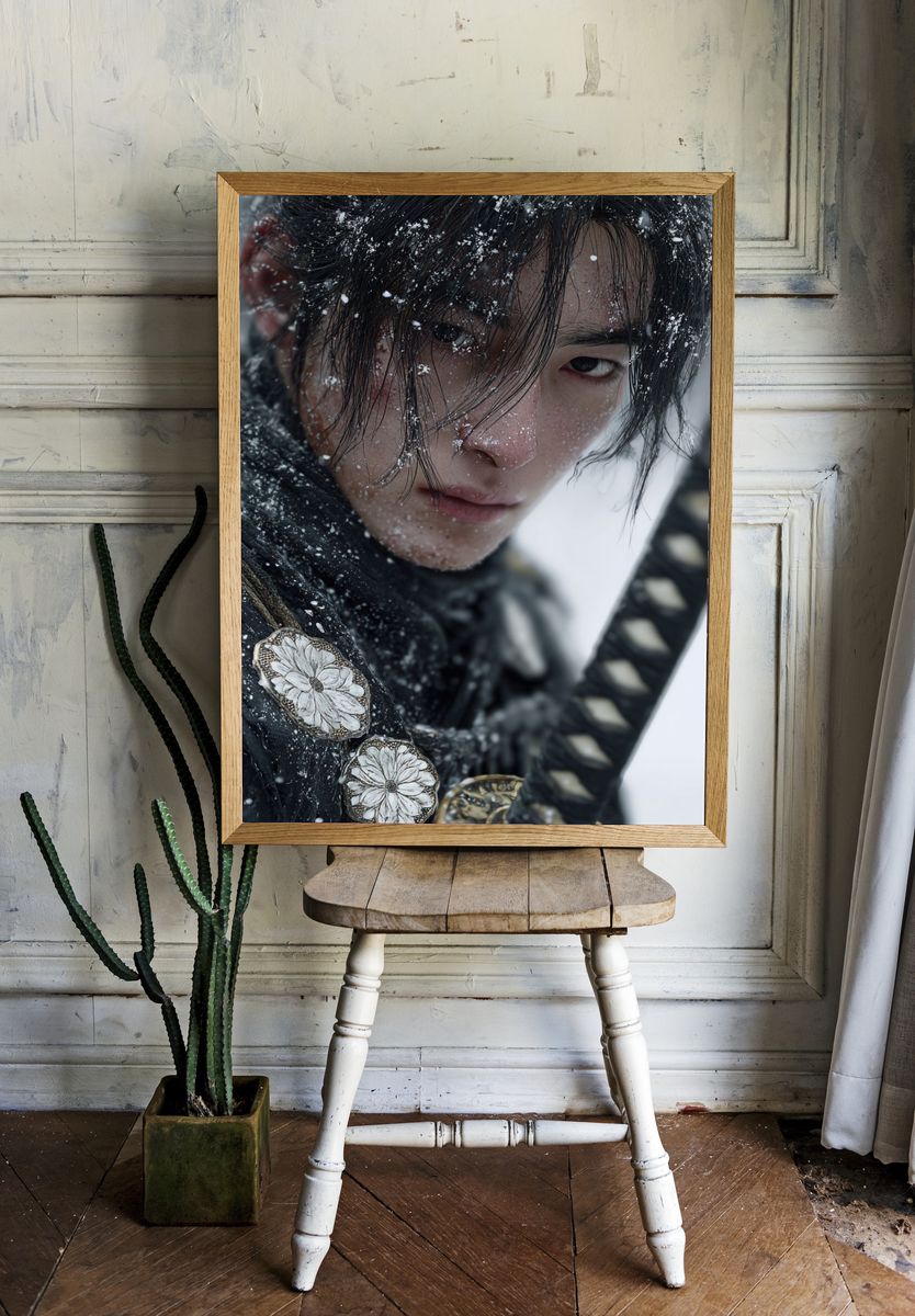 Snowbound Samurai Portrait Print. room preview