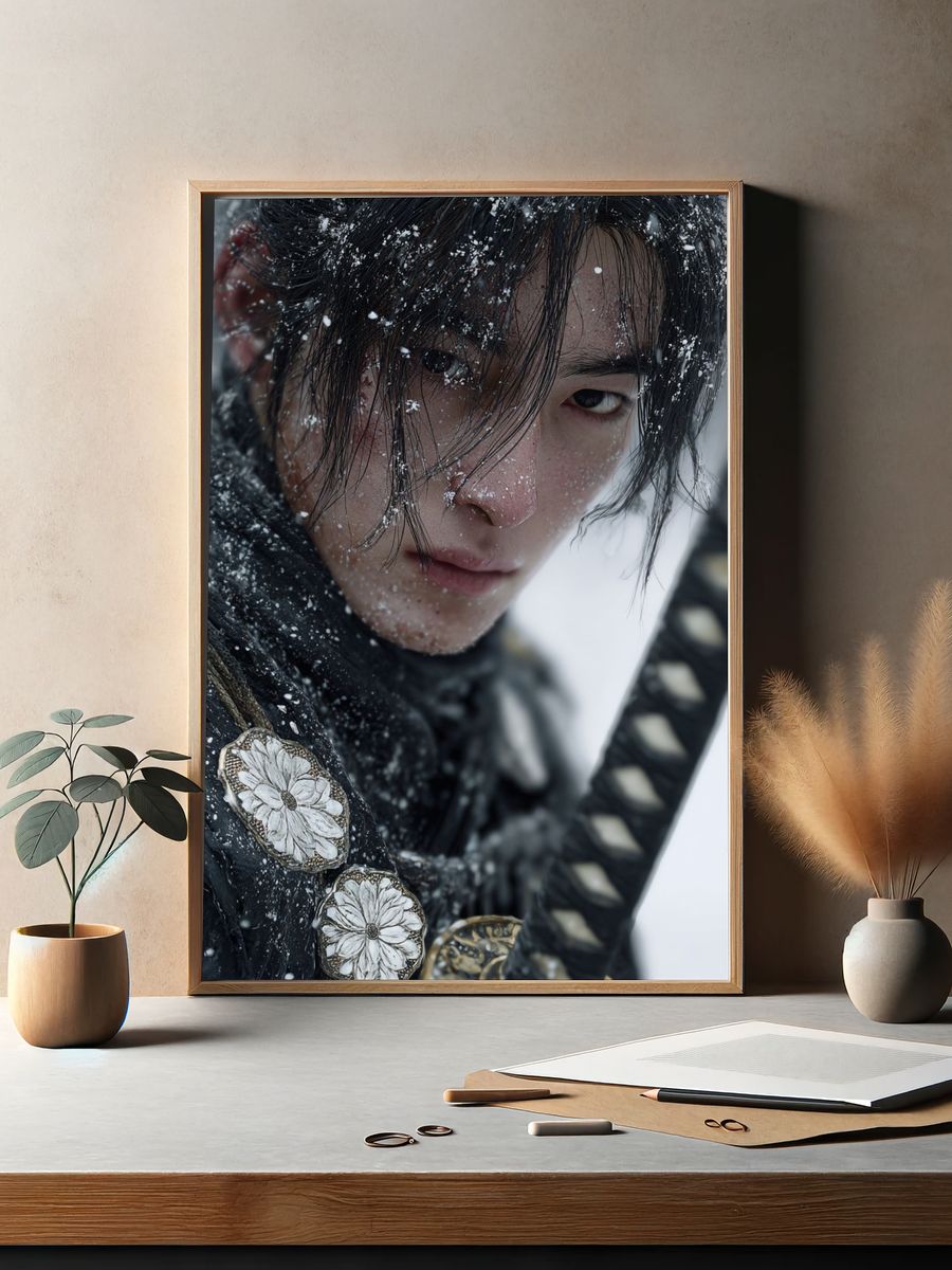 Snowbound Samurai Portrait Print. — room view 2