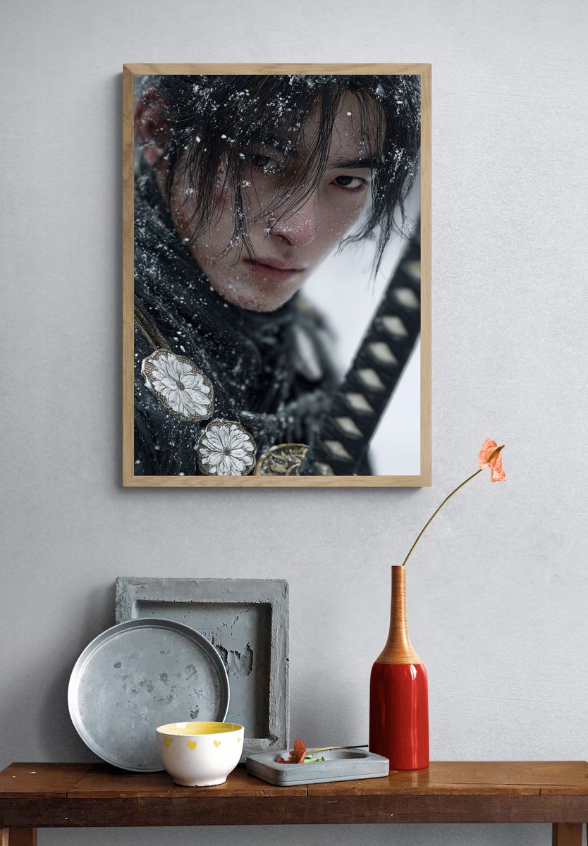 Snowbound Samurai Portrait Print. — room view 3