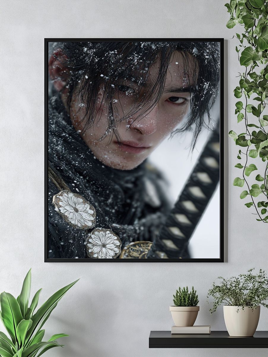 Snowbound Samurai Portrait Print. — room view 4