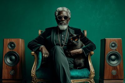 Regal Man with Black Cat Photography Poster. poster print
