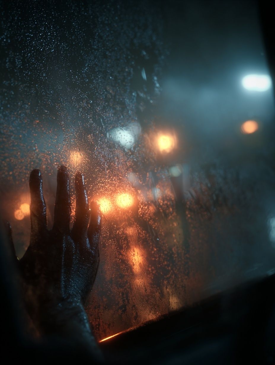 Hand on Foggy Window — Photography Print. poster detail