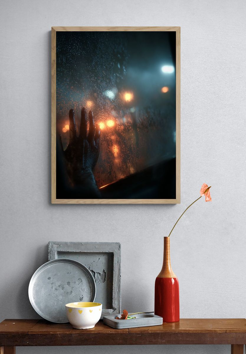 Hand on Foggy Window — Photography Print. — room view 3