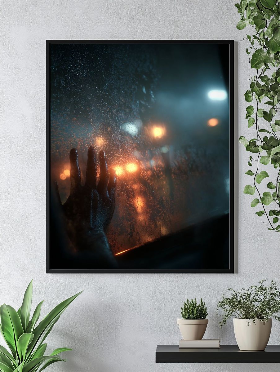 Hand on Foggy Window — Photography Print. — room view 4
