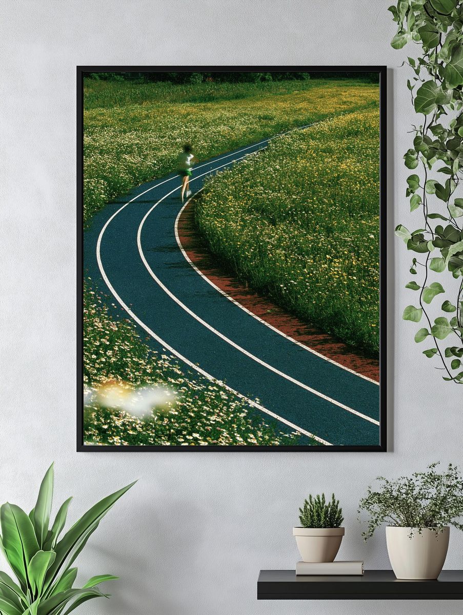 Curving Meadow Path Photography Poster. — room view 4