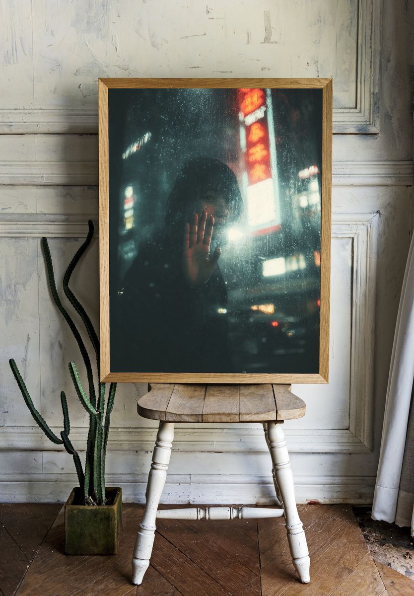 Rainy Neon Portrait Photography Poster. room preview