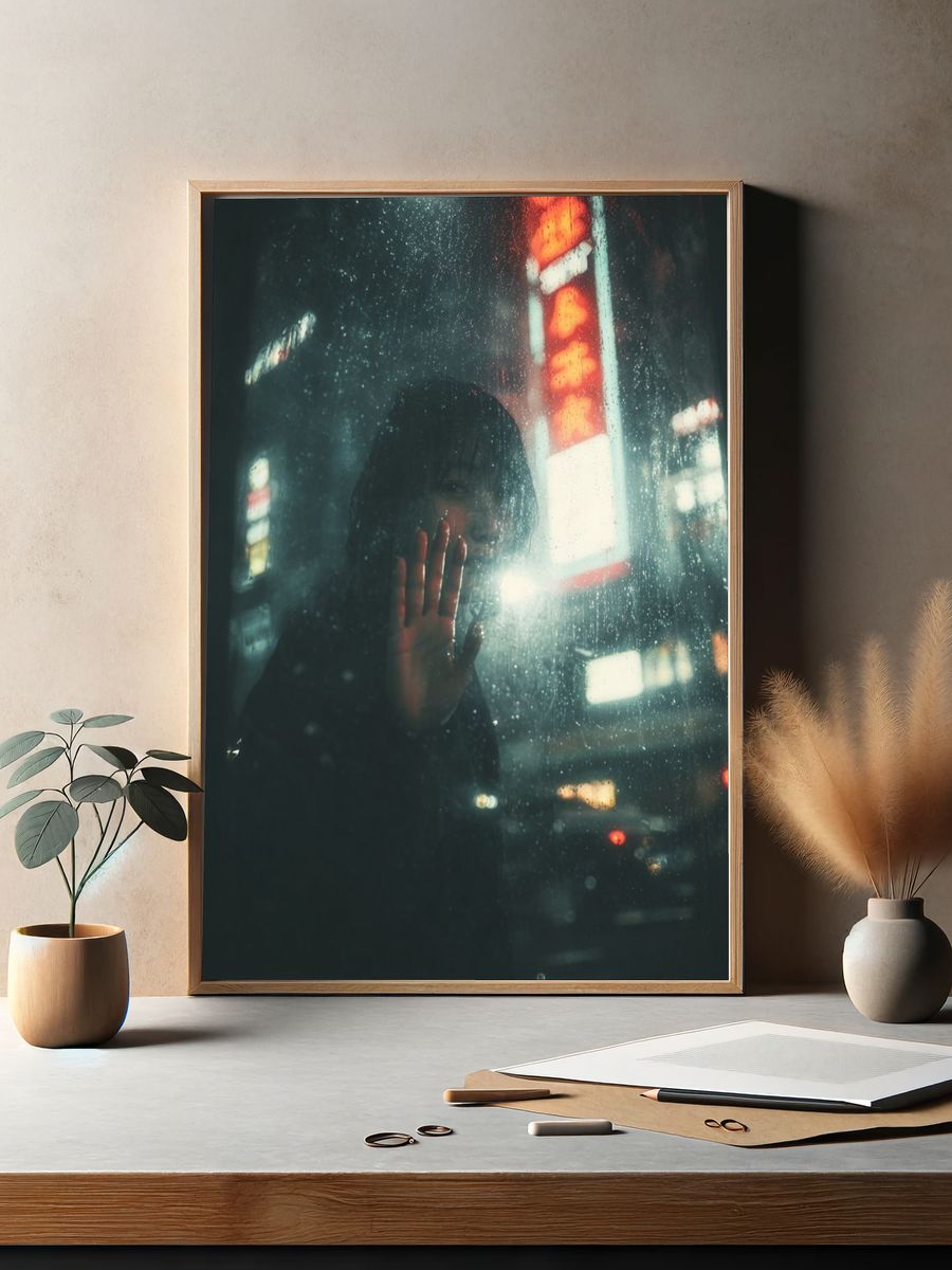 Rainy Neon Portrait Photography Poster. — room view 2