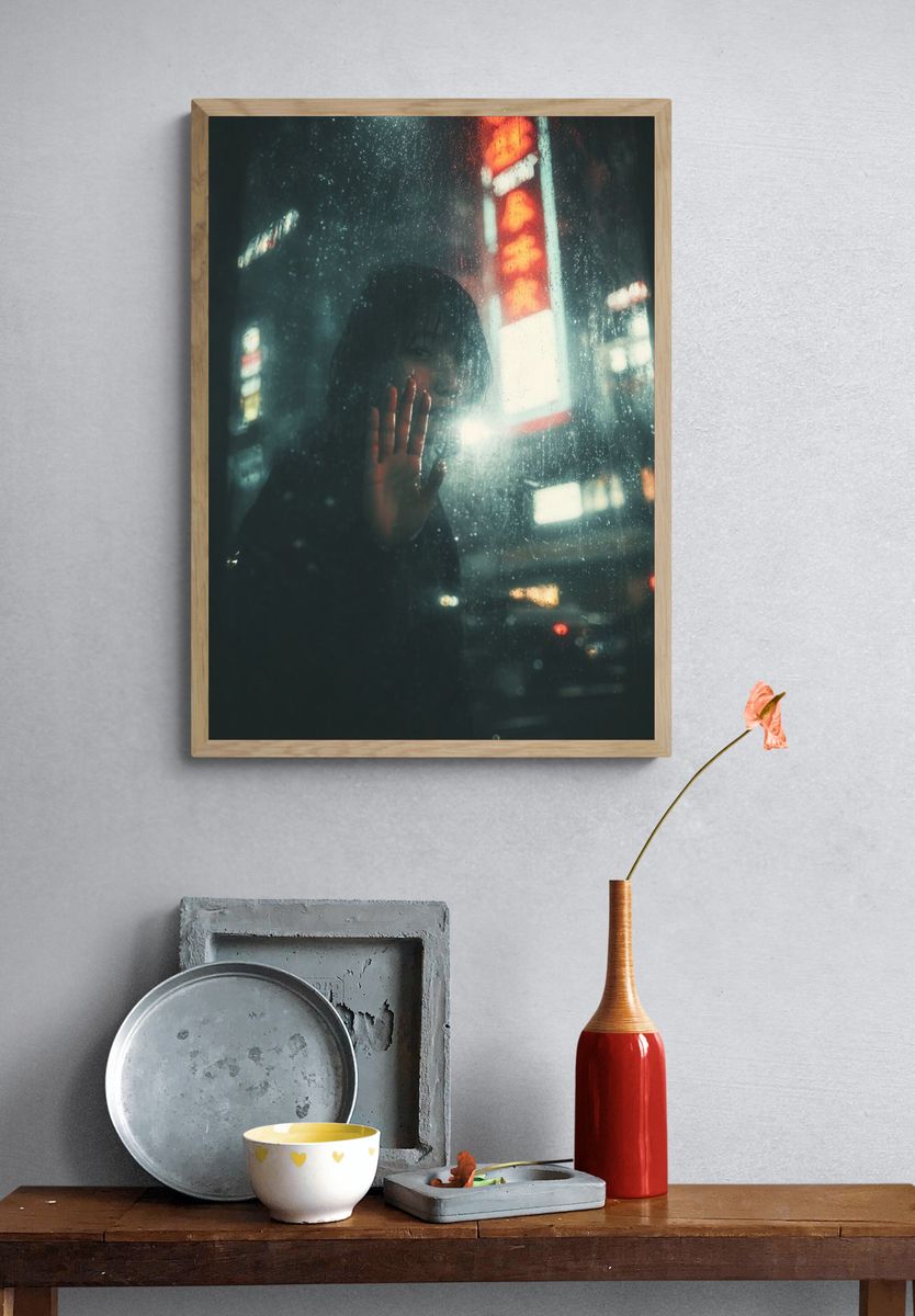 Rainy Neon Portrait Photography Poster. — room view 3