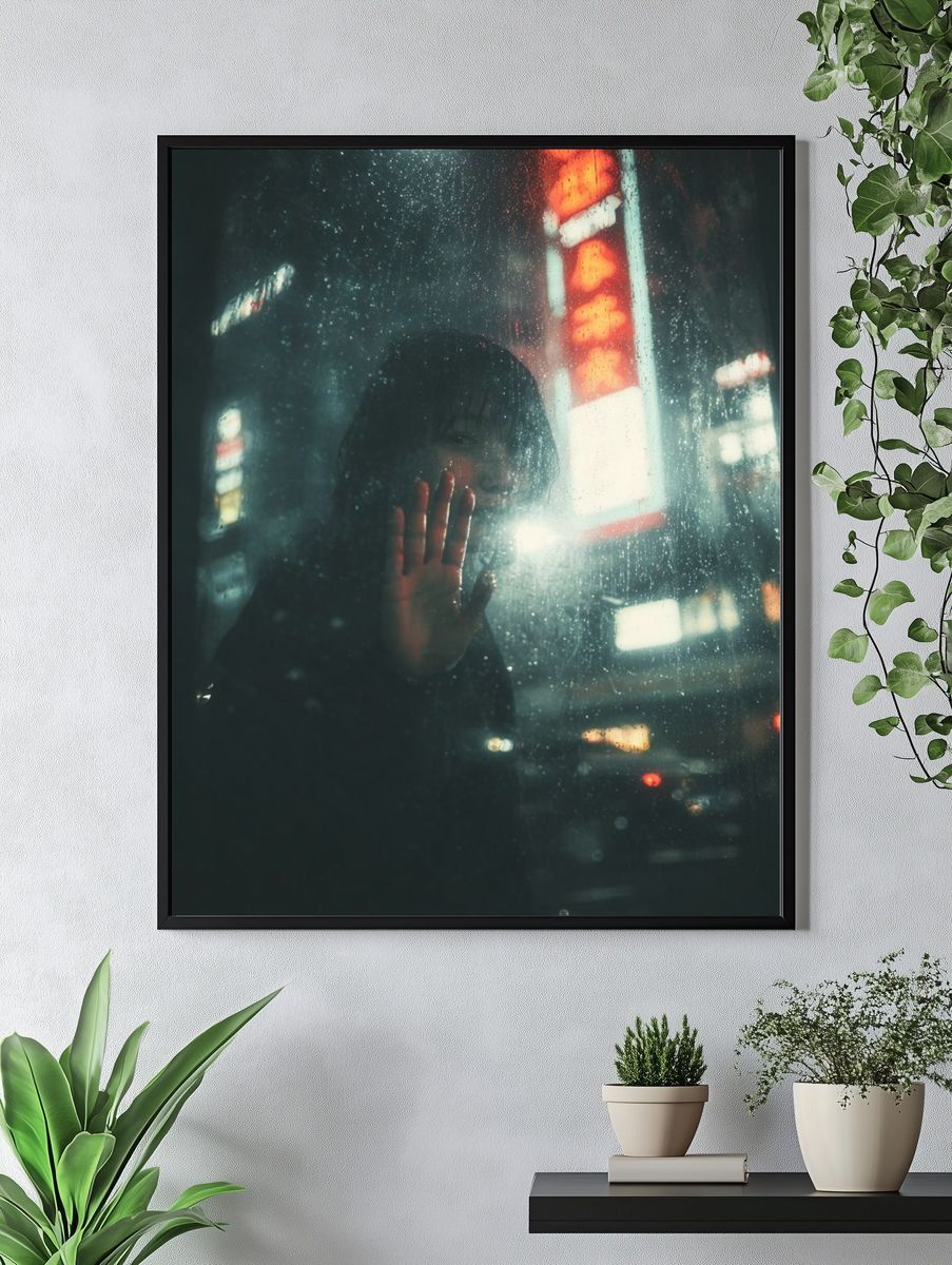 Rainy Neon Portrait Photography Poster. — room view 4
