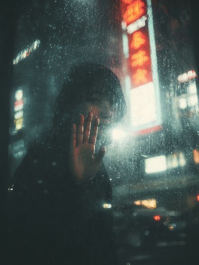 Rainy Neon Portrait Photography Poster.