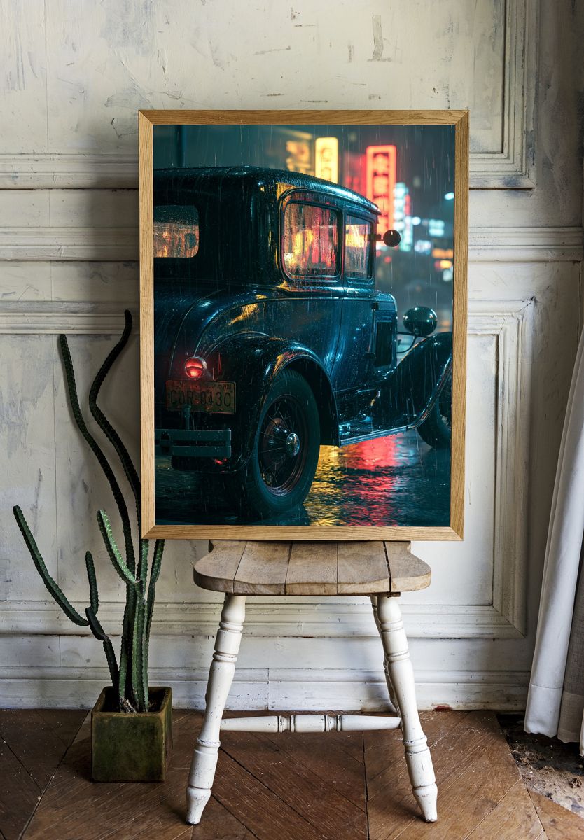 Rainy Vintage Car Noir Poster. — room view 1