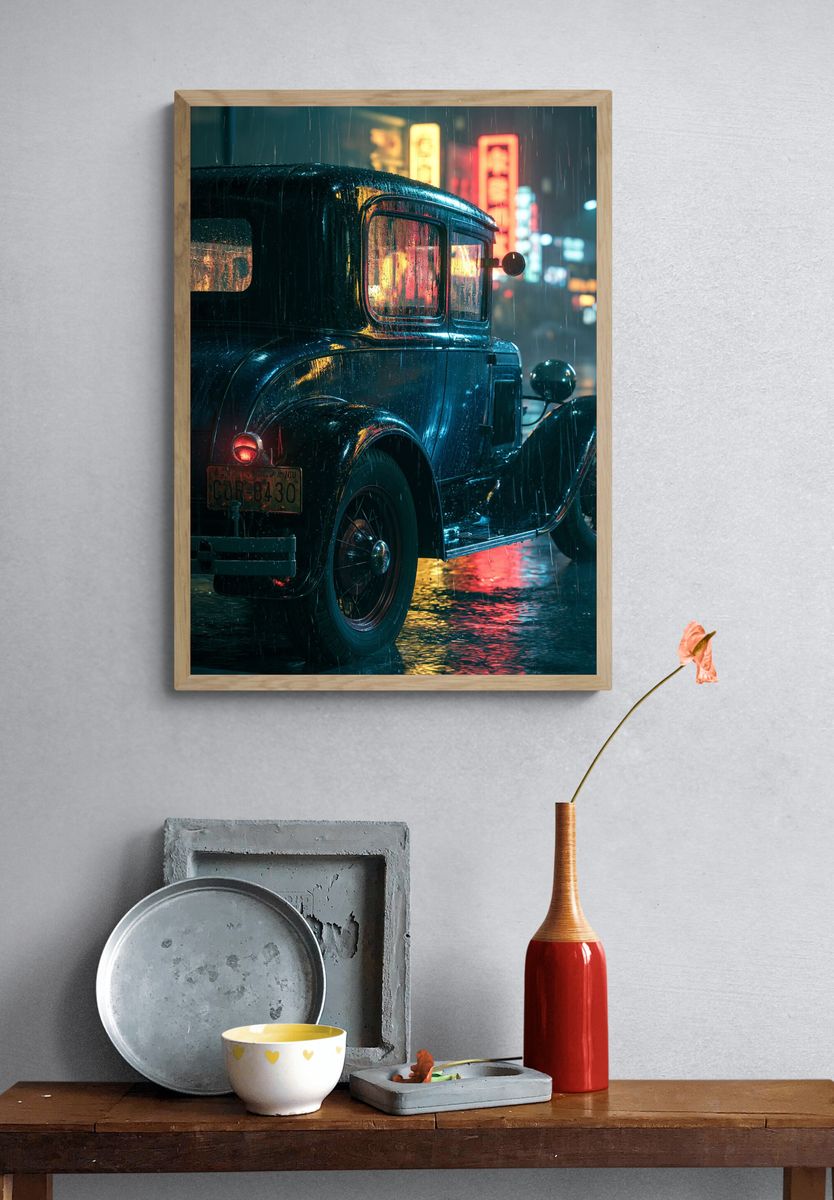 Rainy Vintage Car Noir Poster. — room view 3