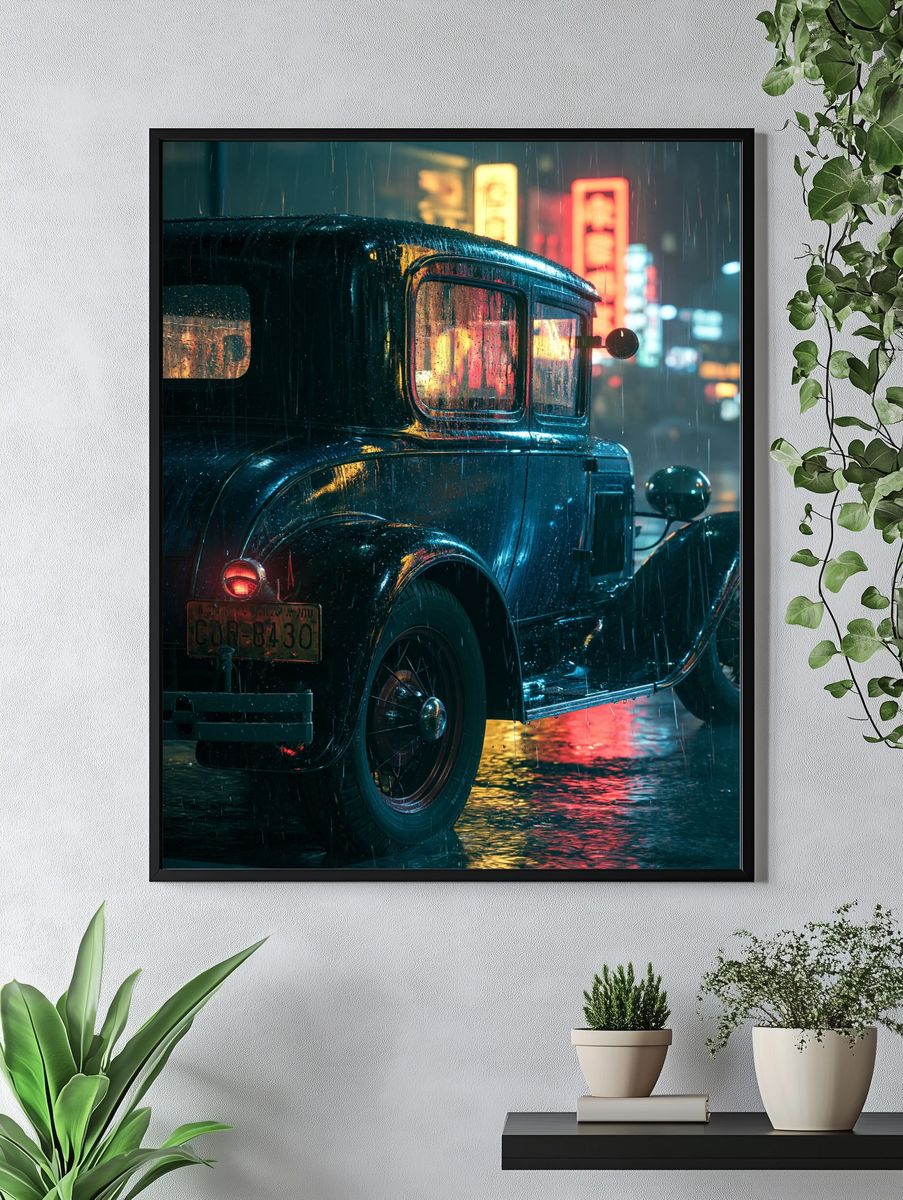 Rainy Vintage Car Noir Poster. — room view 4