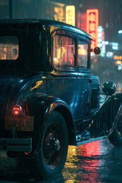 Rainy Vintage Car Noir Poster. poster