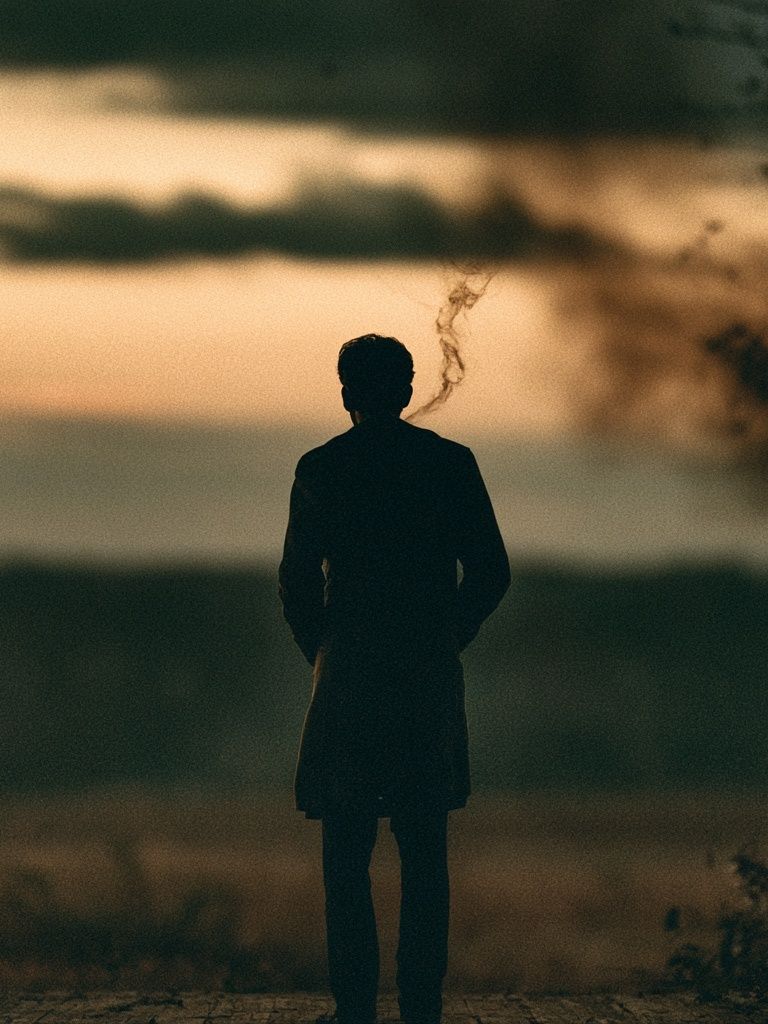 Solitary Figure at Sunset Photography Poster. poster detail