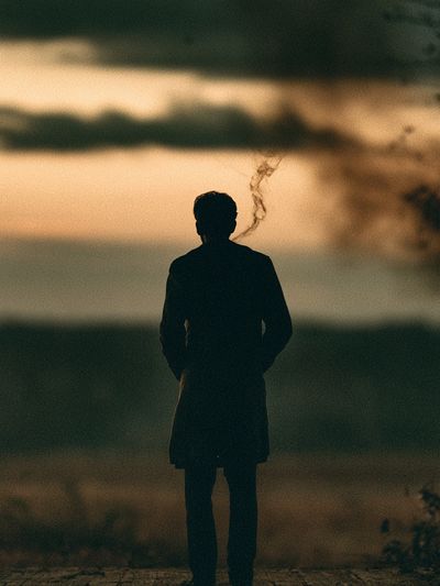 Solitary Figure at Sunset Photography Poster.