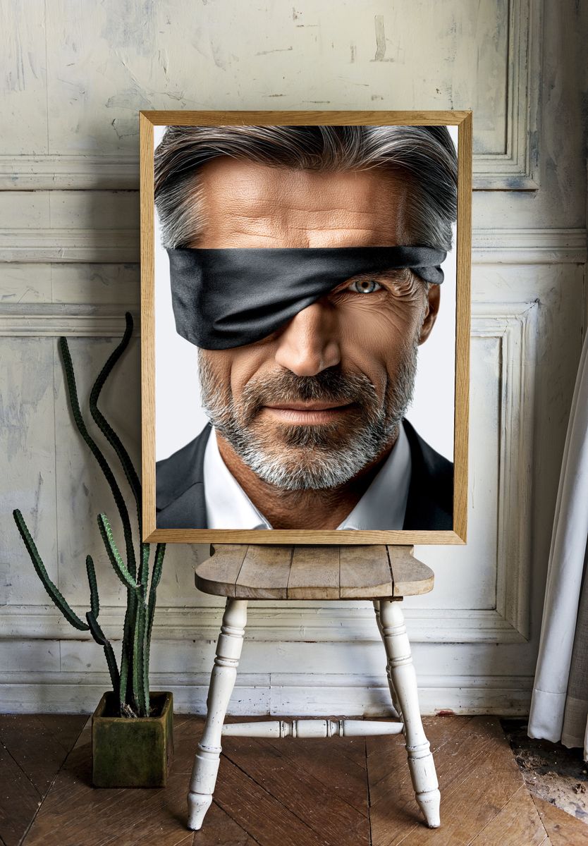 Blindfolded Man Portrait Print. room preview