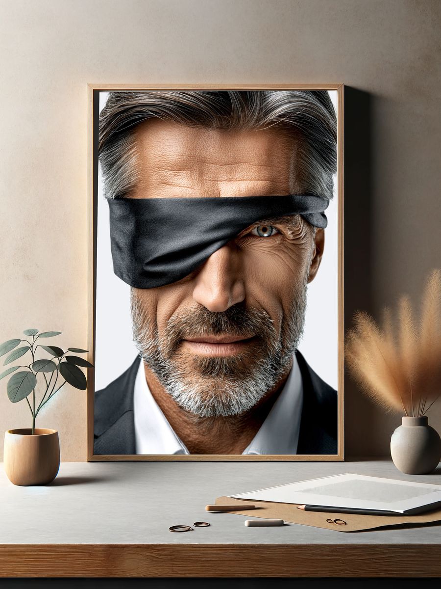 Blindfolded Man Portrait Print. — room view 2