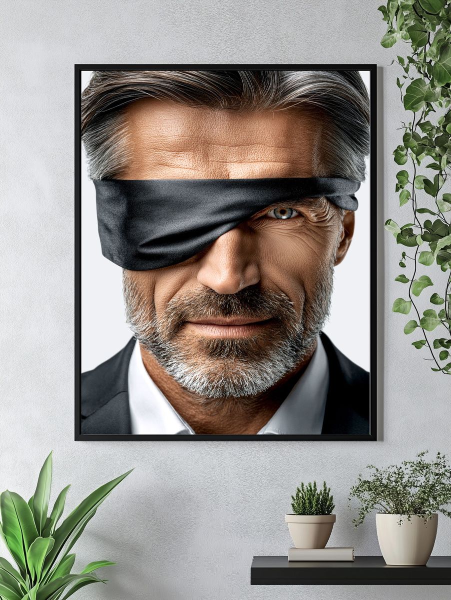 Blindfolded Man Portrait Print. — room view 4