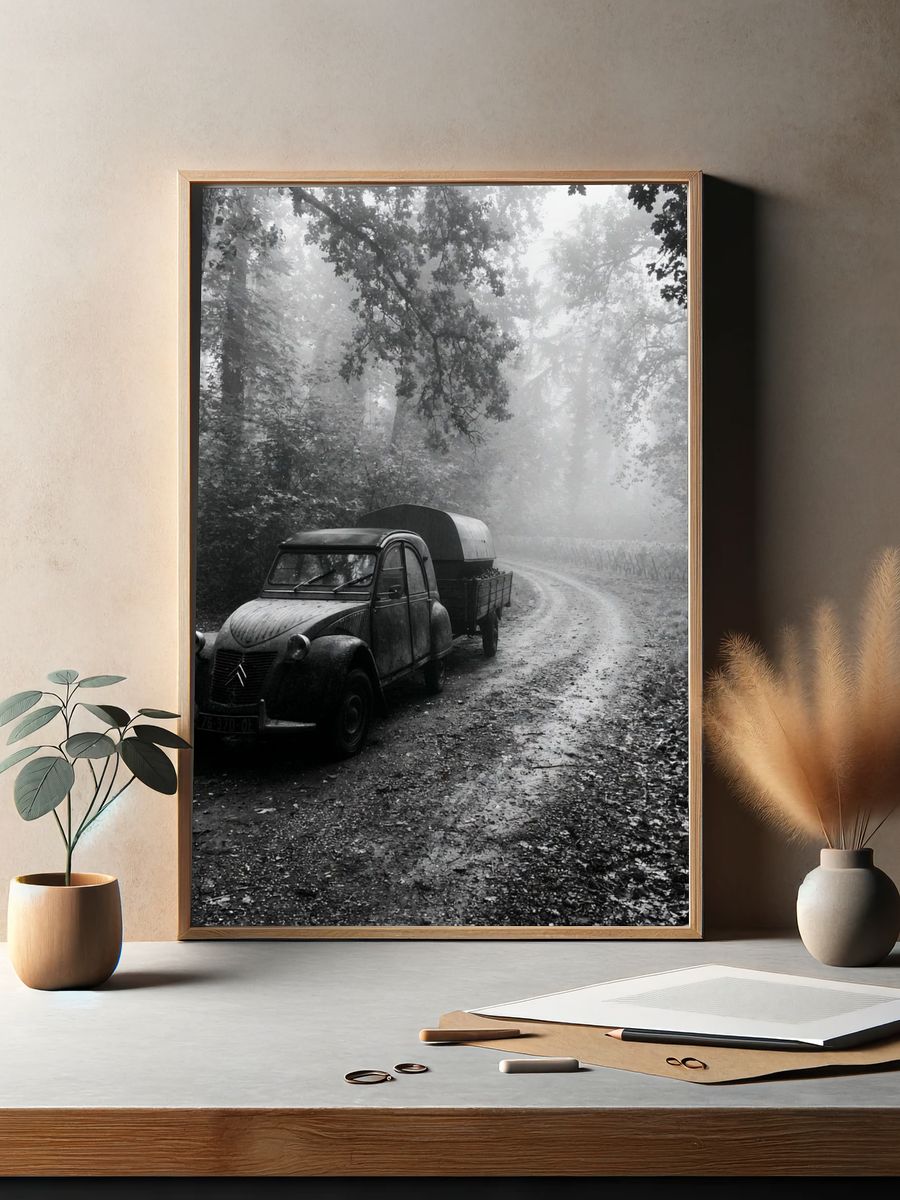 Vintage Citroën Forest Road Print. — room view 2