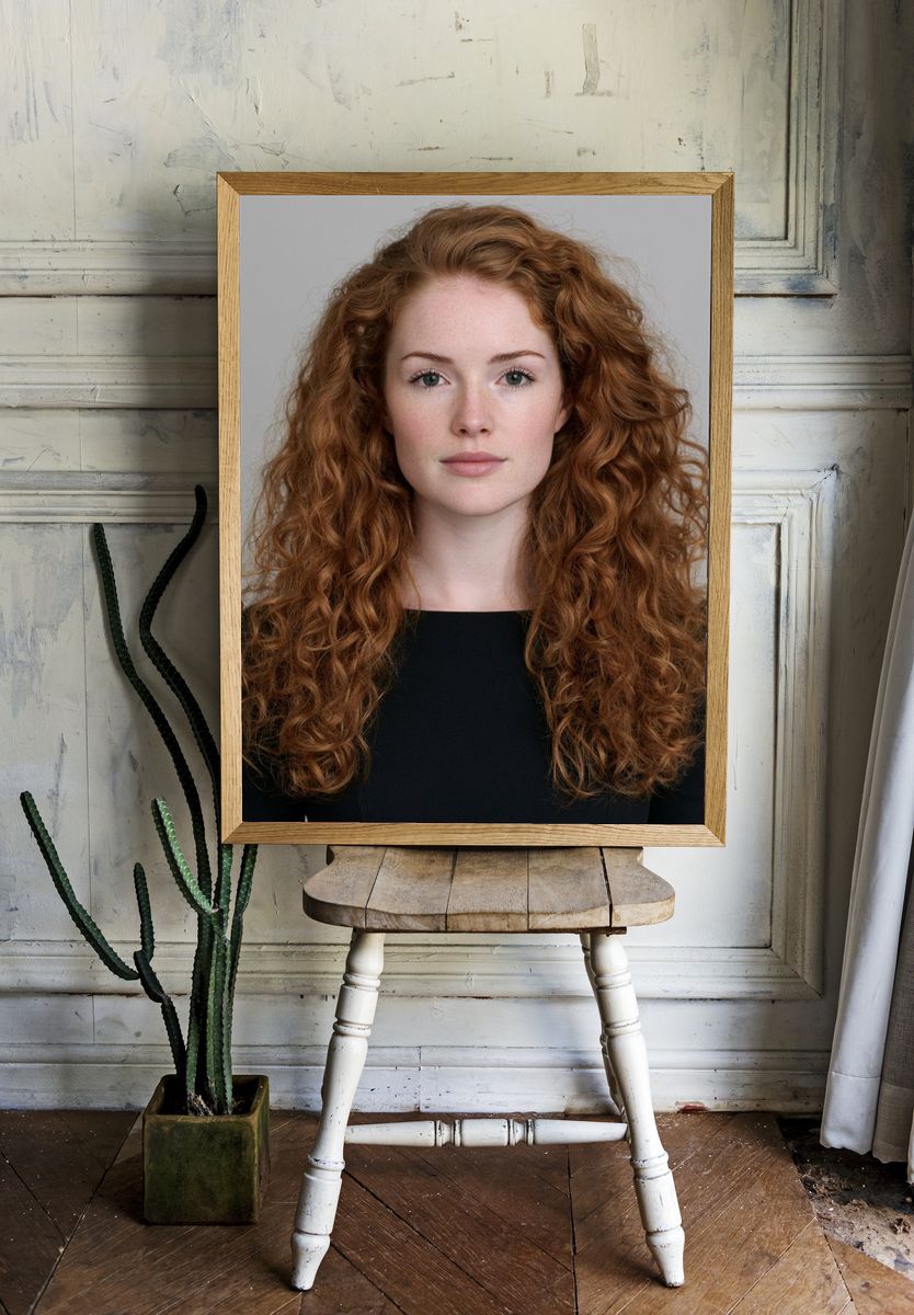 Red Curly Hair Portrait Print. room preview