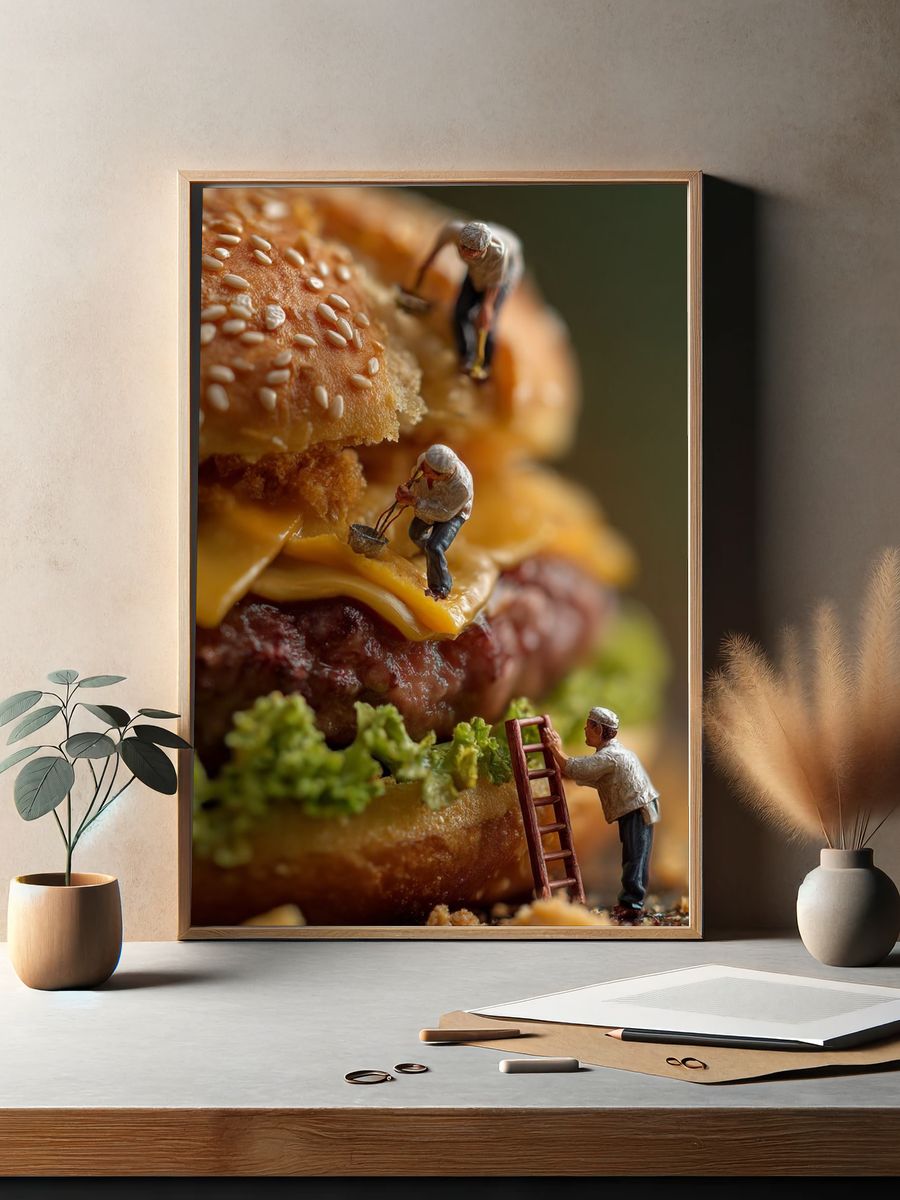 Miniature Burger Builders Photography Poster. — room view 2