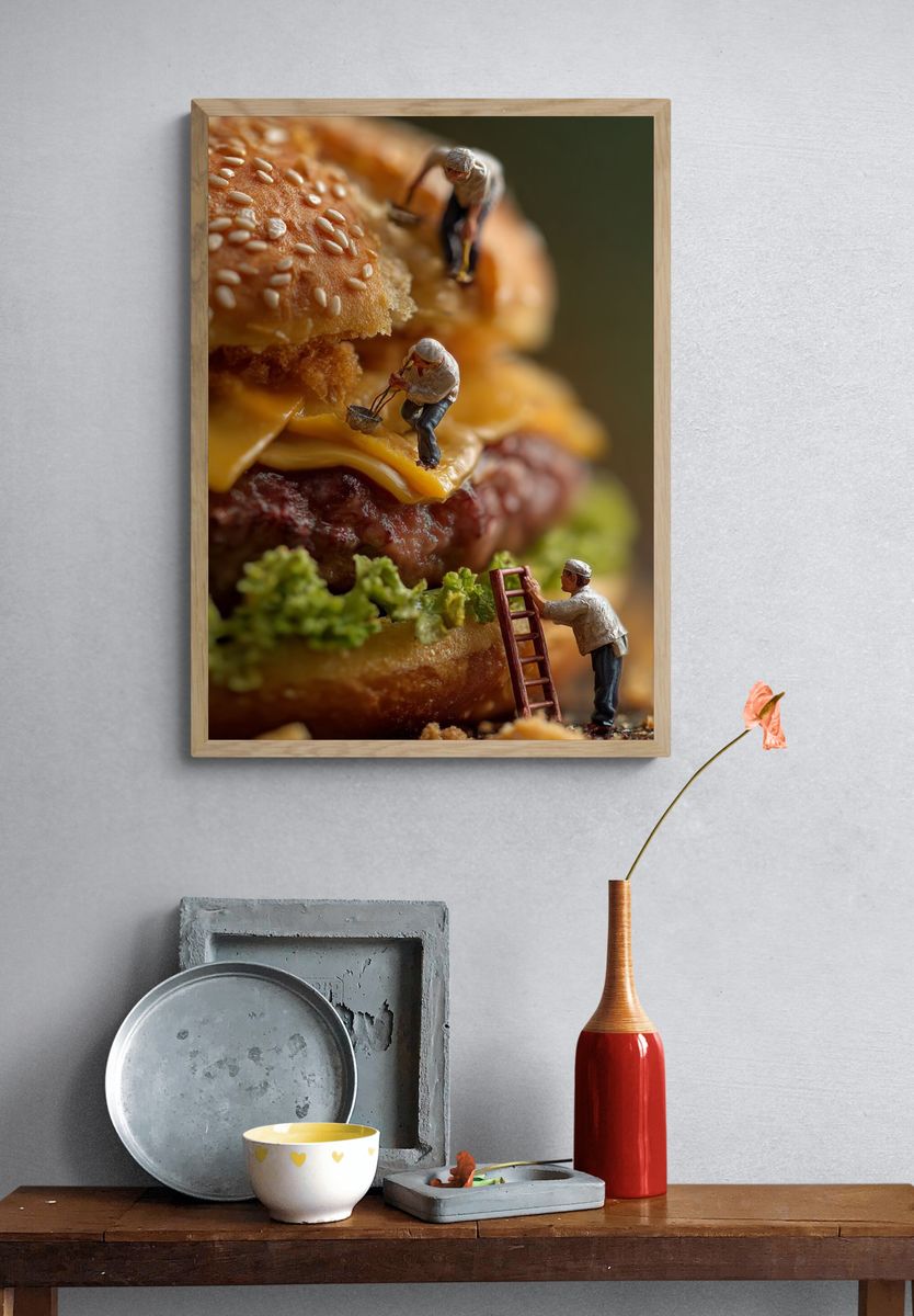 Miniature Burger Builders Photography Poster. — room view 3