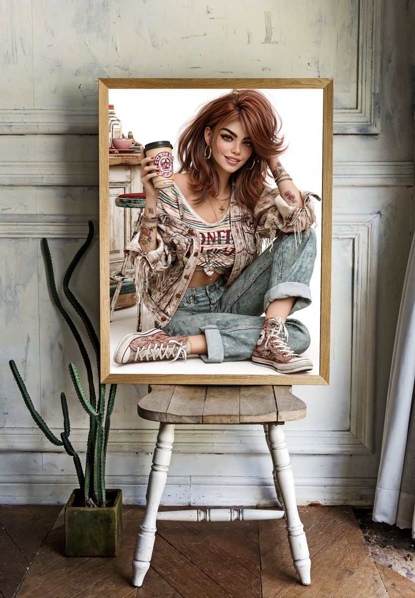 Boho Coffee Girl Photography Poster. room preview