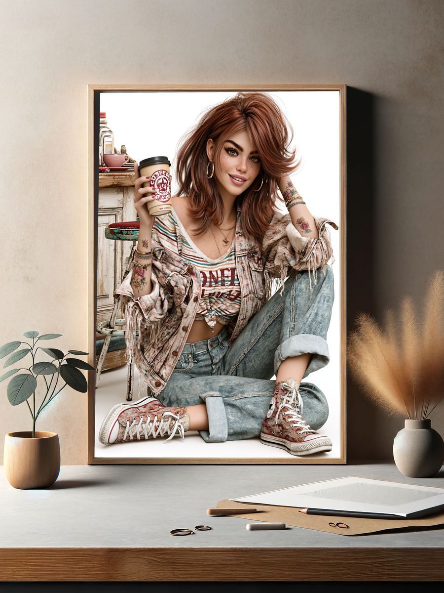 Boho Coffee Girl Photography Poster. — room view 2