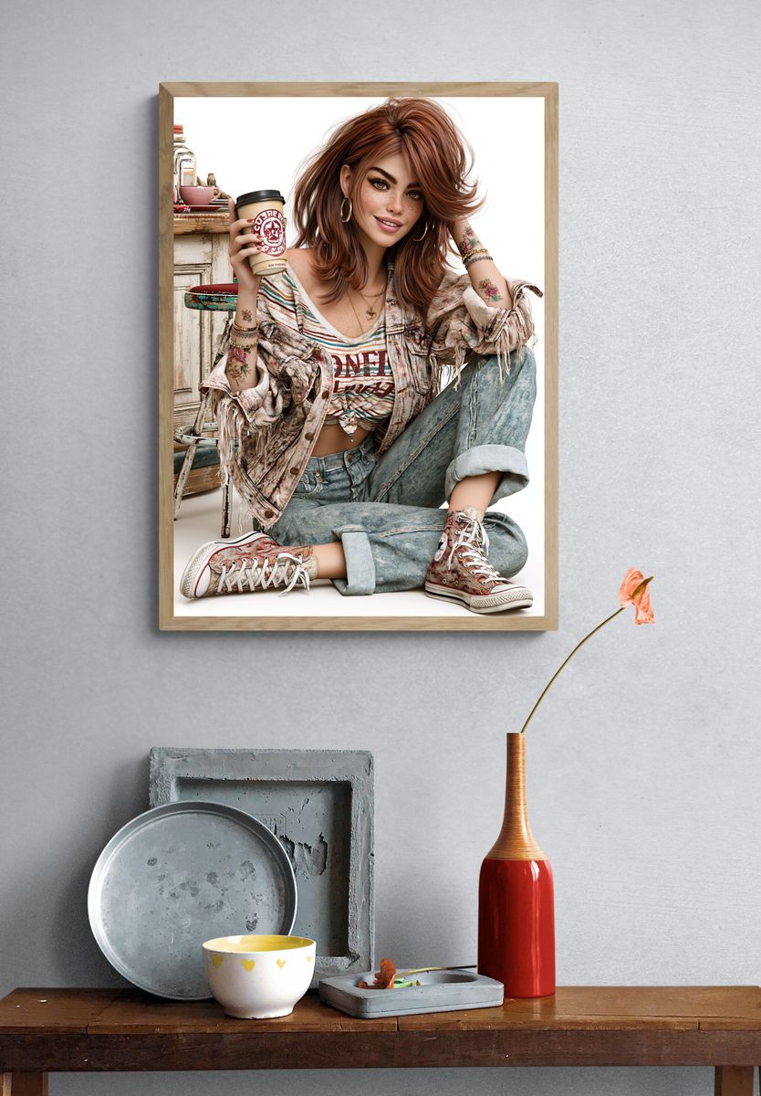 Boho Coffee Girl Photography Poster. — room view 3