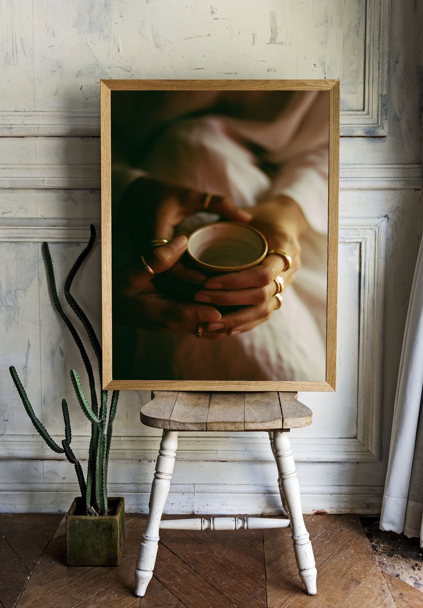 Hands Holding Cup Photography Poster. room preview