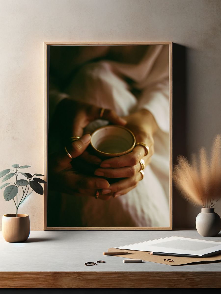 Hands Holding Cup Photography Poster. — room view 2