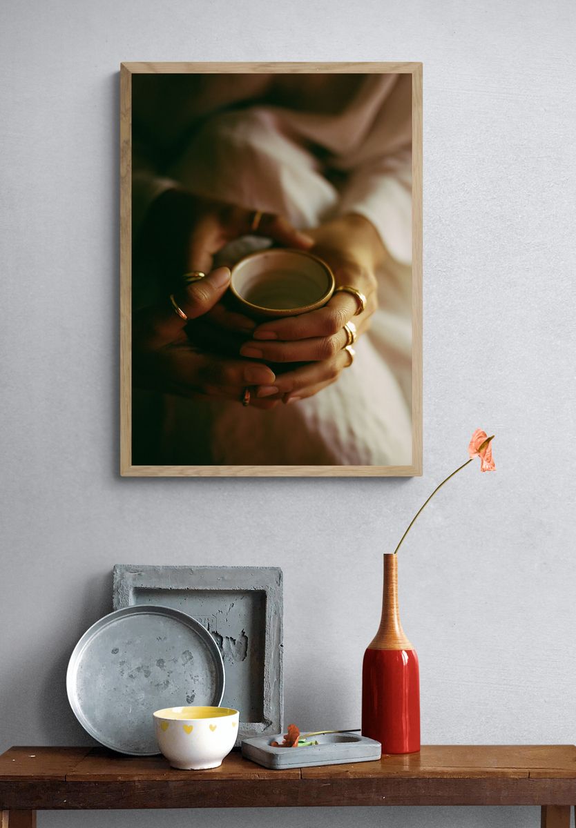 Hands Holding Cup Photography Poster. — room view 3
