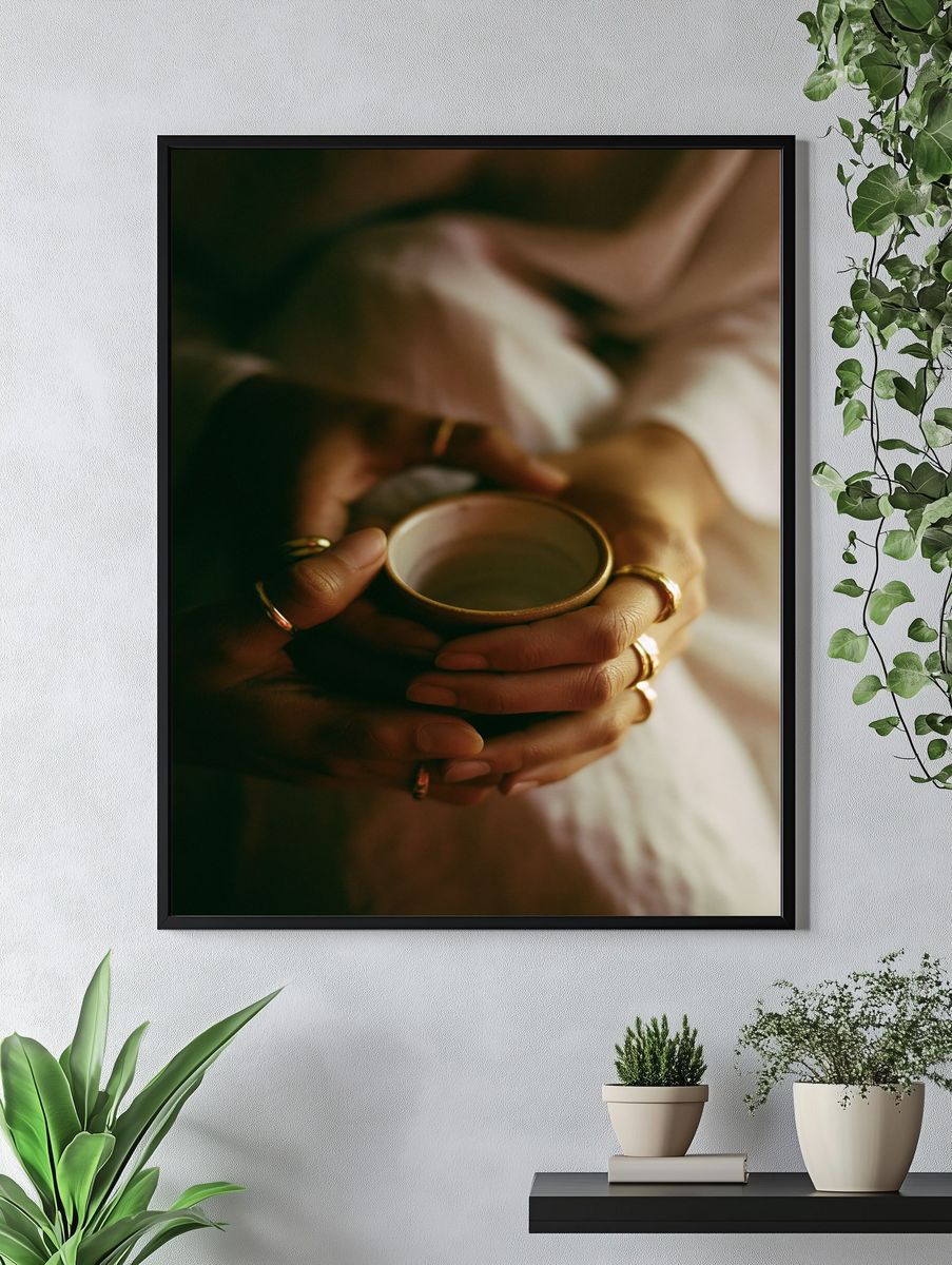 Hands Holding Cup Photography Poster. — room view 4