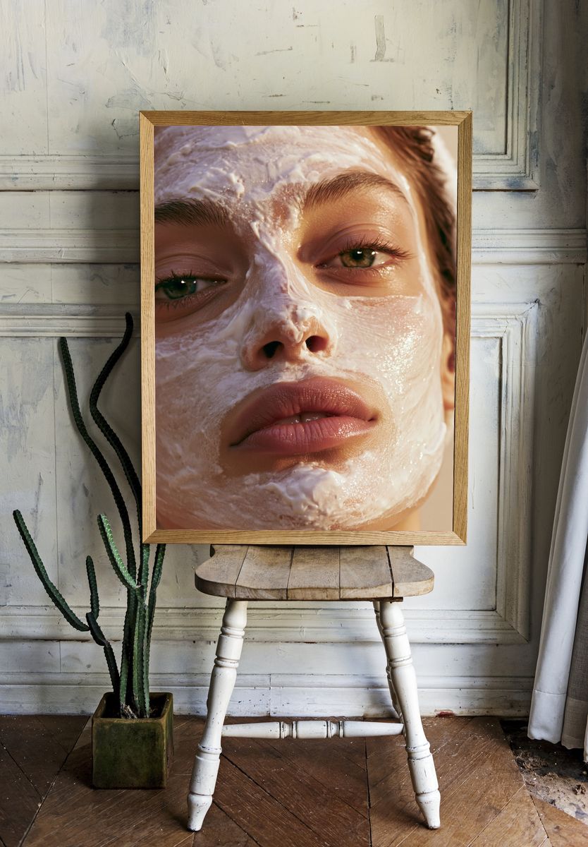 Cream Mask Portrait Print. — room view 1