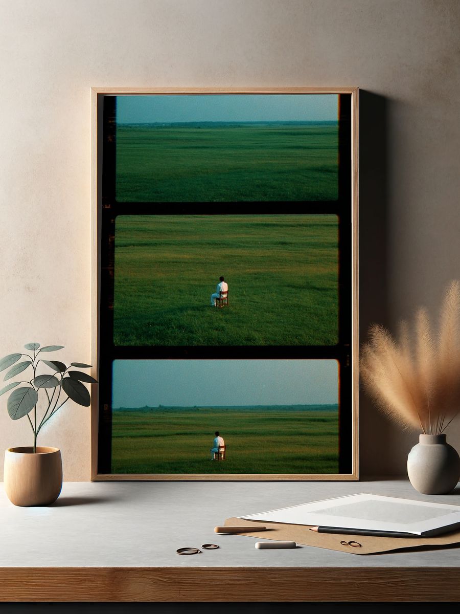 Solitary Figure in Meadow Photography Poster. — room view 2