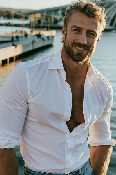 Smiling Man by the Waterfront Photography Poster.