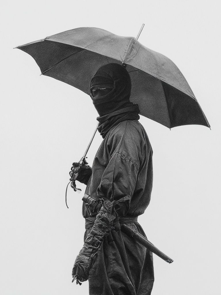Masked Figure with Umbrella Photography Print. poster — photography art