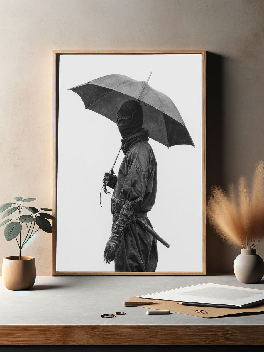 Masked Figure with Umbrella Photography Print. — room view 2