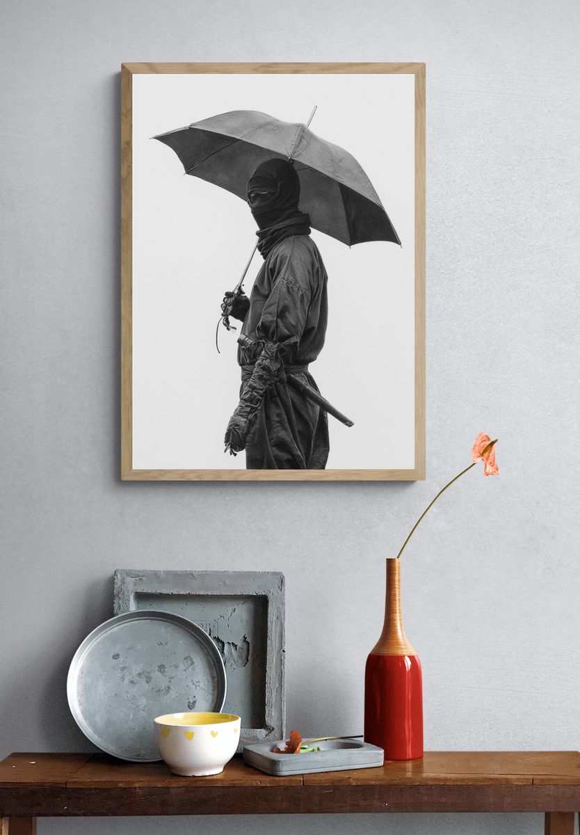 Masked Figure with Umbrella Photography Print. — room view 3