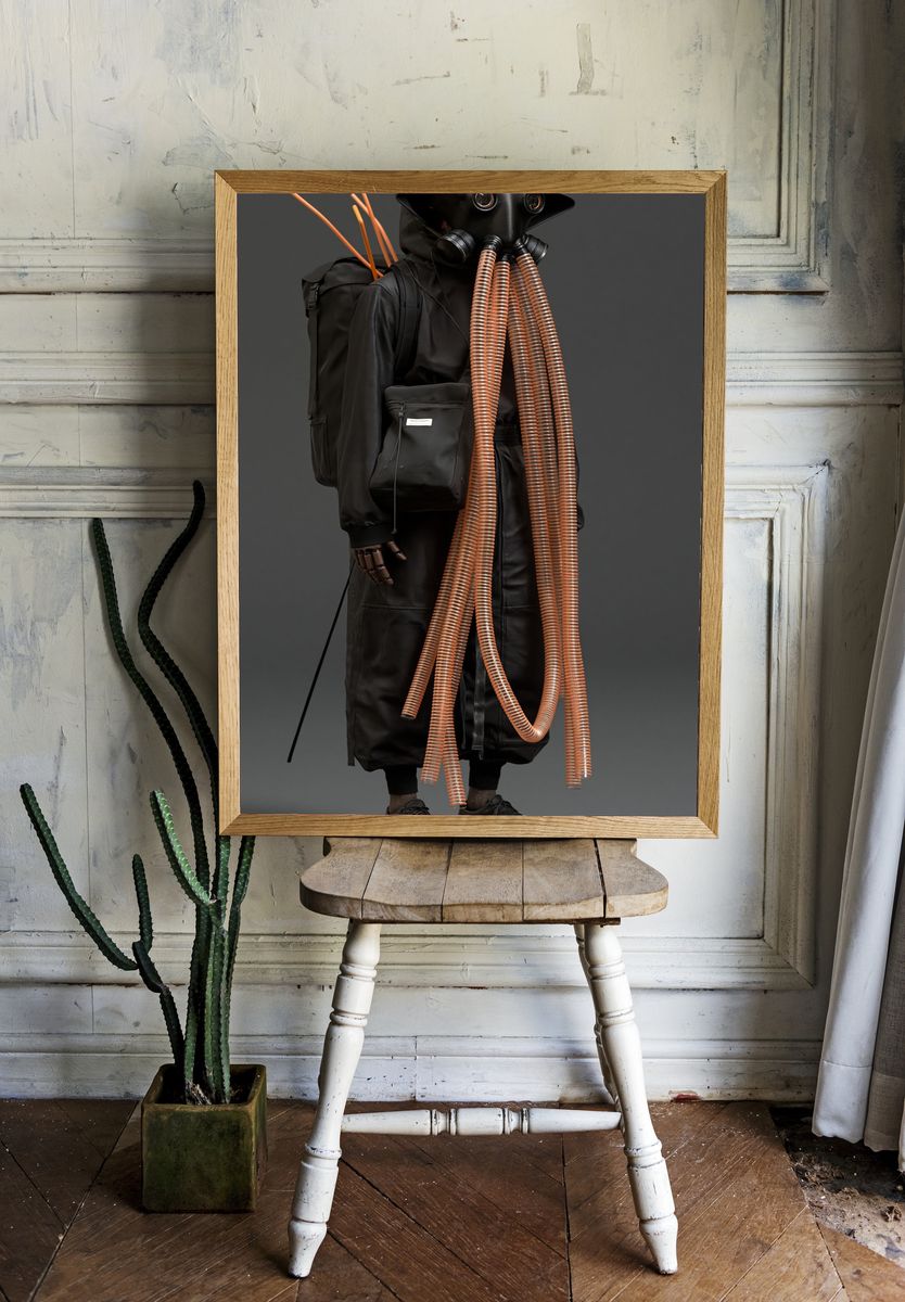 Futuristic Gas Mask Figure Poster. room preview