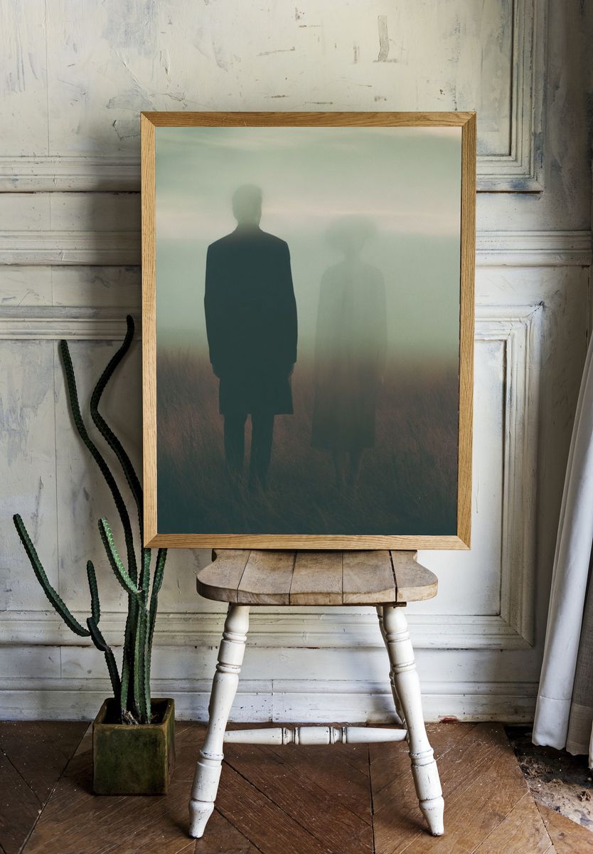 Misty Figures in Field Photography Poster. room preview