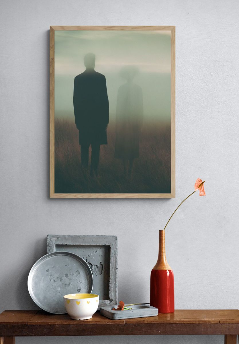 Misty Figures in Field Photography Poster. — room view 3